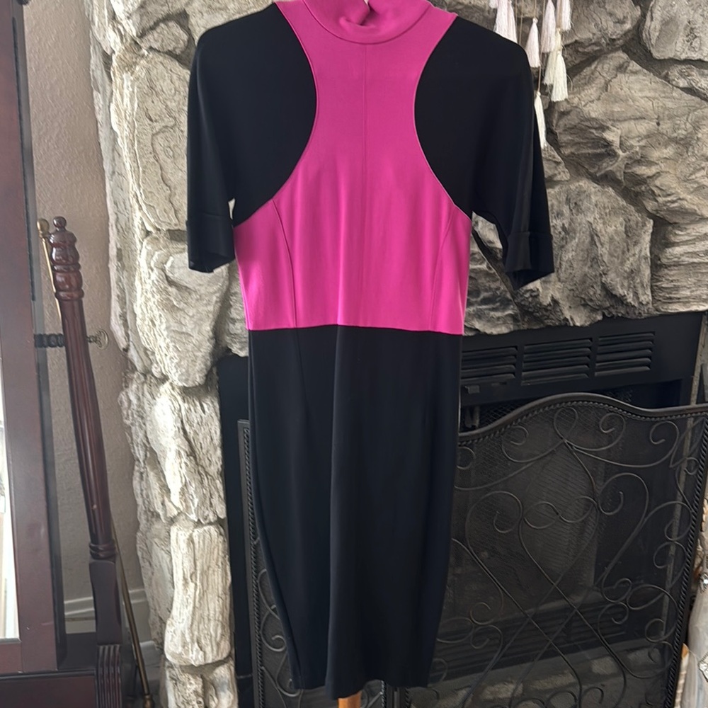 Karl Lagerfeld Pink and Black Sheath Dress Mock Neck Sleeveless